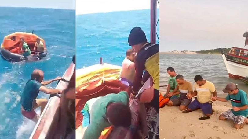 VÍDEO: Pescadores do RN são resgatados no litoral do Ceará após 11h à deriva: ‘maré engoliu o barco’