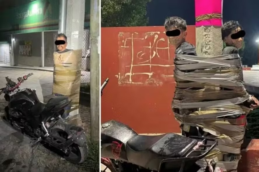 ‘Batman’ mexicano é procurado pela polícia após amarrar a postes acusados de roubar motos